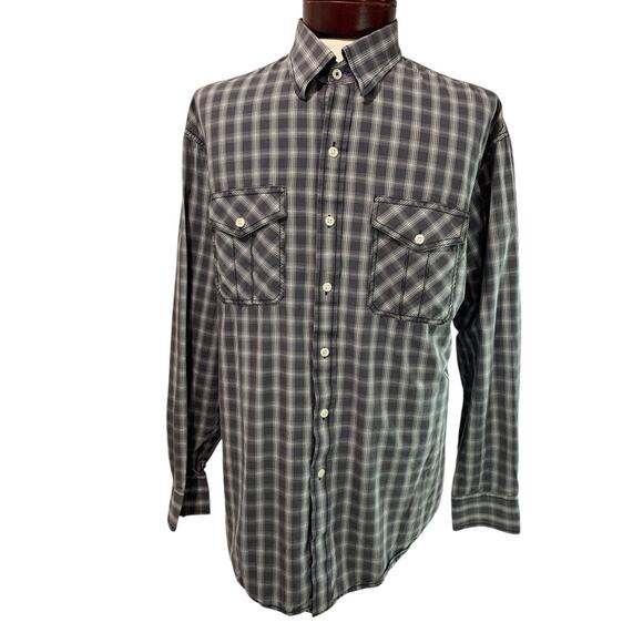 XL Izod Jeans Mens Casual Black White Plaid Button Up Shirt Long Sleeve - Picture 2 of 8